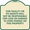 Signmission This Facility or Its Agents Will Not Be Responsible for Loss or Damage to Cars Parked, TG-1818-22819 A-DES-TG-1818-22819 - alternate 1